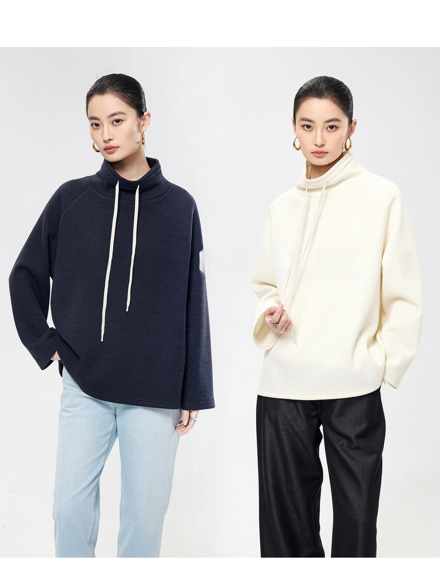 

Модная женская толстовка с капюшоном и воротником-стойкой, на флисовой подкладке из шерсти, с длинными рукавами, повседневная, от FANLE STUDIOS, полиэстер B...