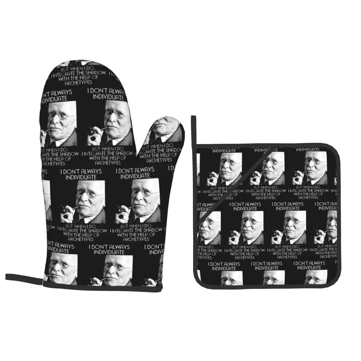 Carl Jung - Individuate 2 Oven Mitts and Pot Holder Sets of 4 for Baking Kitchen Cooking BBQ Resistant Non-Slip Gloves