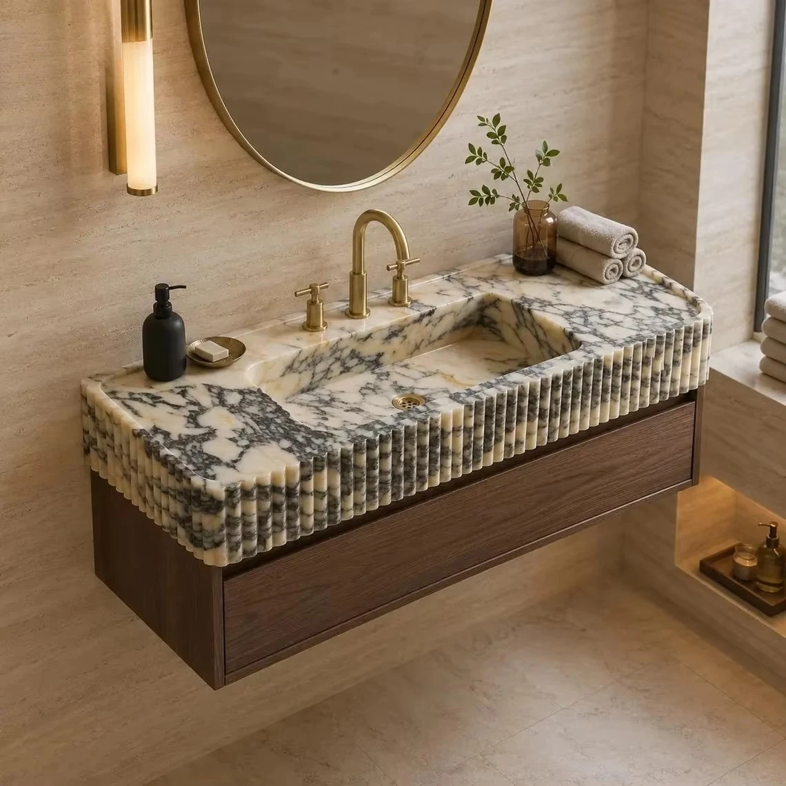 Modern Water-Resistant Calacatta Viola Marble Countertops VanityTops Bathroom Sink for Luxury Designer Villa Bathroom