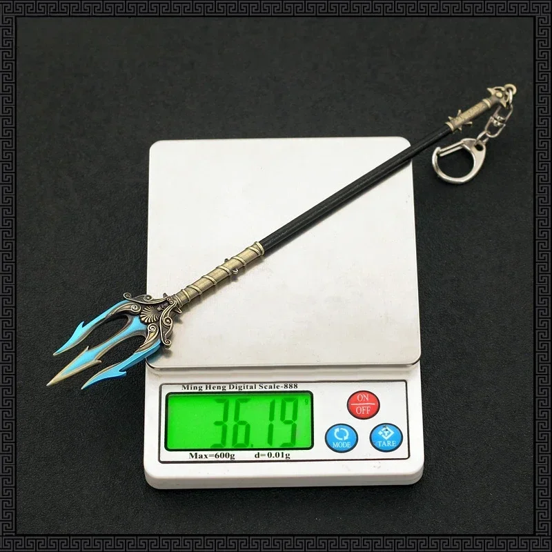 22cm/8.6in Poseidon Trident Keychain Game Anime God of War Weapon Katana Keyring Pendant Cosplay Props Fan Metal Model Sword