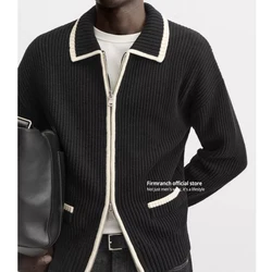 Firmranch Black White Contrast Fashion Design Double Zipper Knitted Cardigan For Men Women Turn-down Collar Sweaters Knitwear