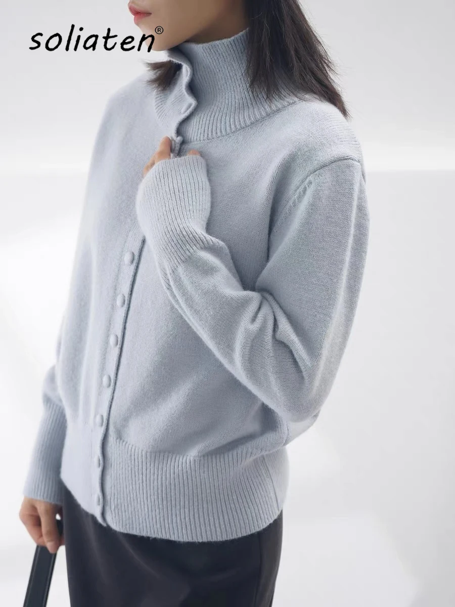 Turtleneck Thick Warm Cardigans Solid Single Breasted Women Sweaters New Fashion Autumn Winter Sueter De Mujer C-095