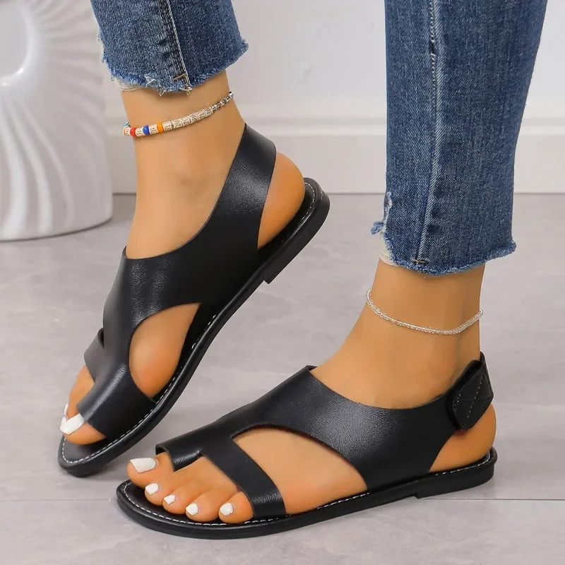 Ladies Shoes 2024 High Quality Summer Women\'s Sandals Solid Toe Set Chunky Heels Light Concise Large Size Beach Sandals Women