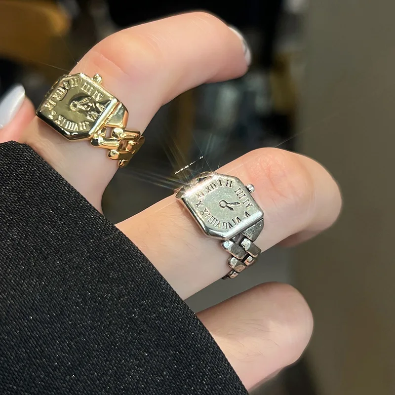 LIVVY Silver Color Vintage Creative Roman Numeral Watch Shaped Rings for Women Unique Design  Fashion Trend Jewelry