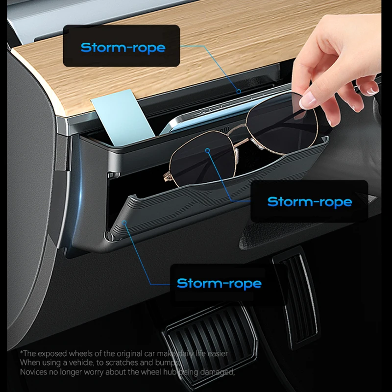 For Tesla Model Y Steering Wheel Side Gloves Storage Box Phone Card Key Double Layer Mini Storage Box Car Interior Accessories