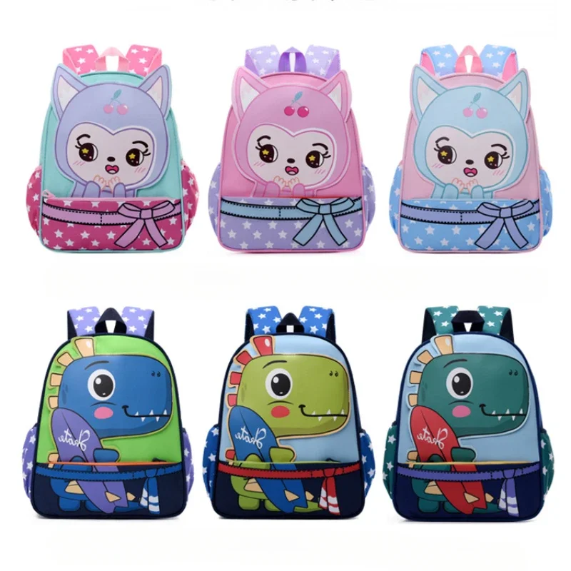 Cartoon Dinosaur Lightweight Waterproof Orthopedic Children's Backpack,Double Shoulder School Bag,Student Reusable Lunch Bag