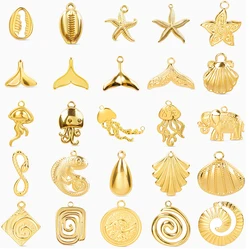 6pcs Ocean Series Sea Wave Fish Tail Shell Pendant Animal Octopus Elephant Stainless Steel Charms For Jewelry Making Accessories