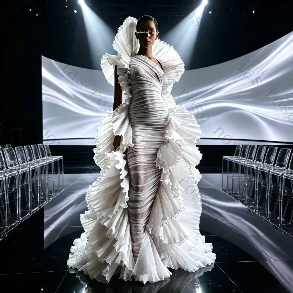 Customized Pleated Sheer Tulle Wedding Gown Unique Puffy Ruffled Custom-Made Full-Length Bridal Dress for Women Wedding Parties