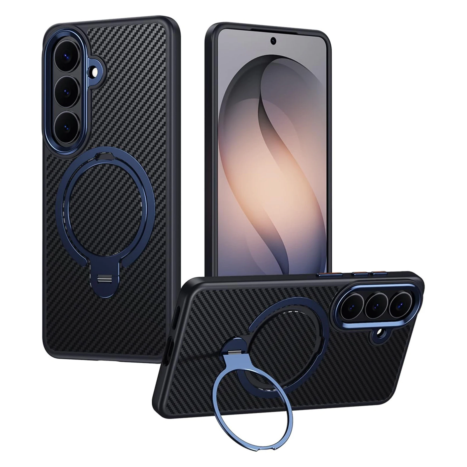 

For Samsung Galaxy S26 S26 Plus S26 Ultra Case Invisible Magnetic Ring Stand Carbon Fiber Slim Shockproof