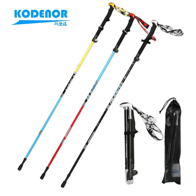 2pcs KODENOR Hiking Pole Carbon Walking Stick 5 fold parts Alpenstocks Outdoor Camping Mountain-climbing