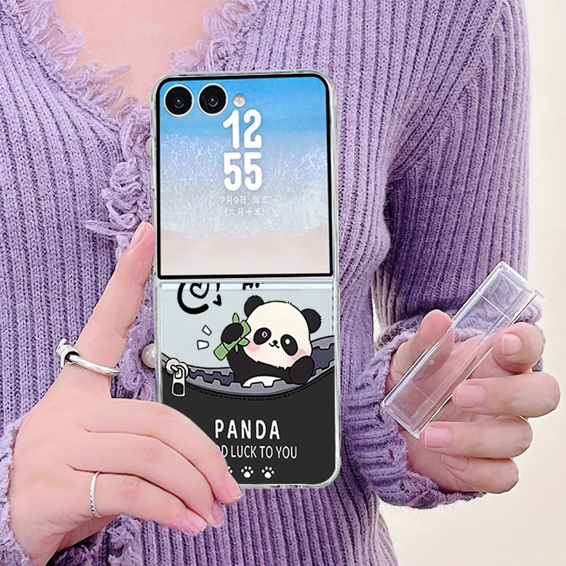 Cartoon Panda Printed Phone Case For Samsung Galaxy Z Flip 8 7 FE 6 5 4 3 5G Clear Hard PC Back Cover For Samsung Z Flip8 Flip7 view 5
