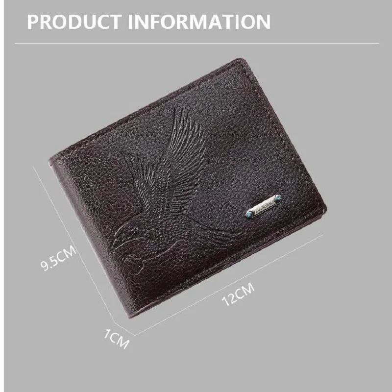 Classic Men's Leather Wallets Slim Minimalist Hawk Pattern Bifold Credit ID Card Holder Wallet Purse Short Thin Money Clip image 4