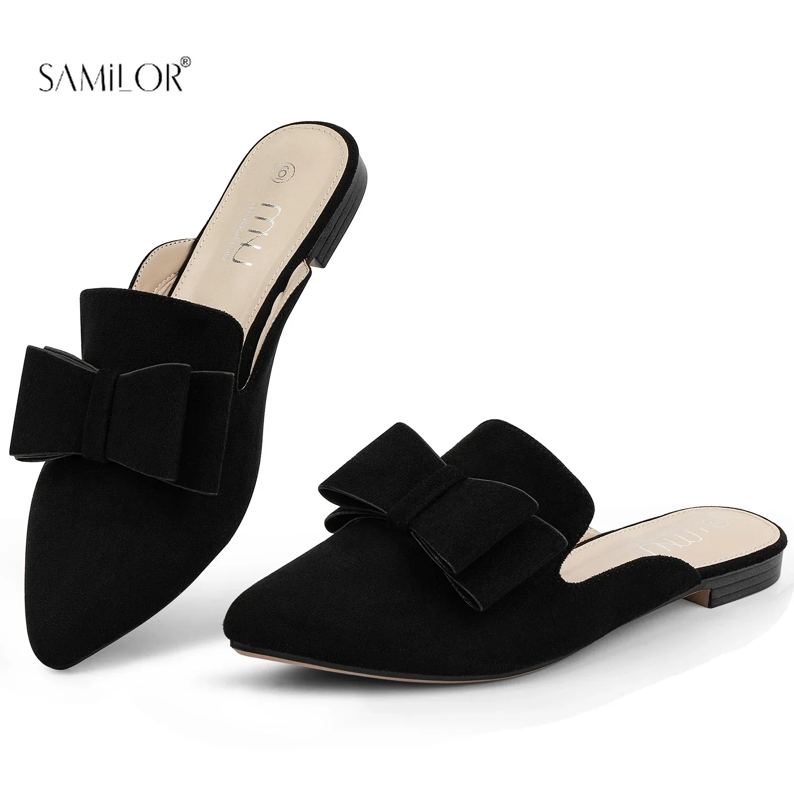 Samilor Women's Pointed Toe Suede Leather Slip-On Mules, Comfortable and Breathable Flats for Casual Summer Fashion