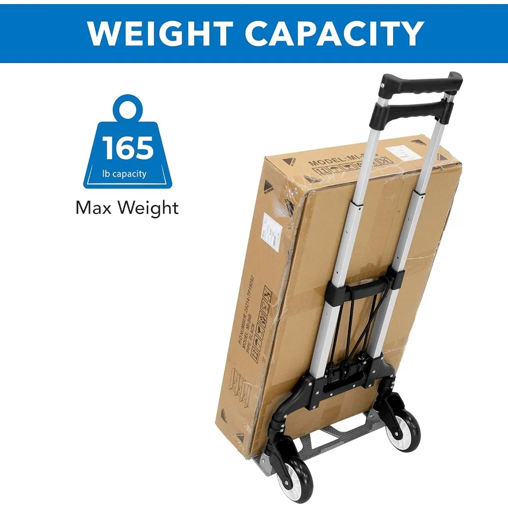 Mount-It! Folding Hand Truck and Personal Dolly, Aluminum Luggage Cart, 165 lb Capacity with Rubber Wheels and Telescoping