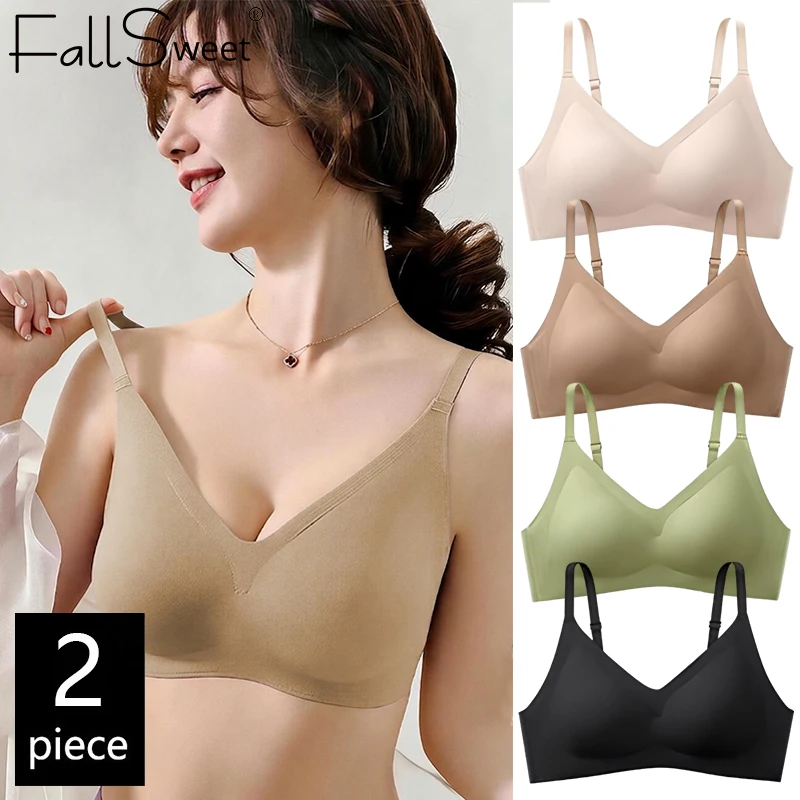 FallSweet 2PCS Small Chest A B Cup For Women Seamless Push Up BraWireless Bralette Comfort Breathable Underwear Sexy Lingerie
