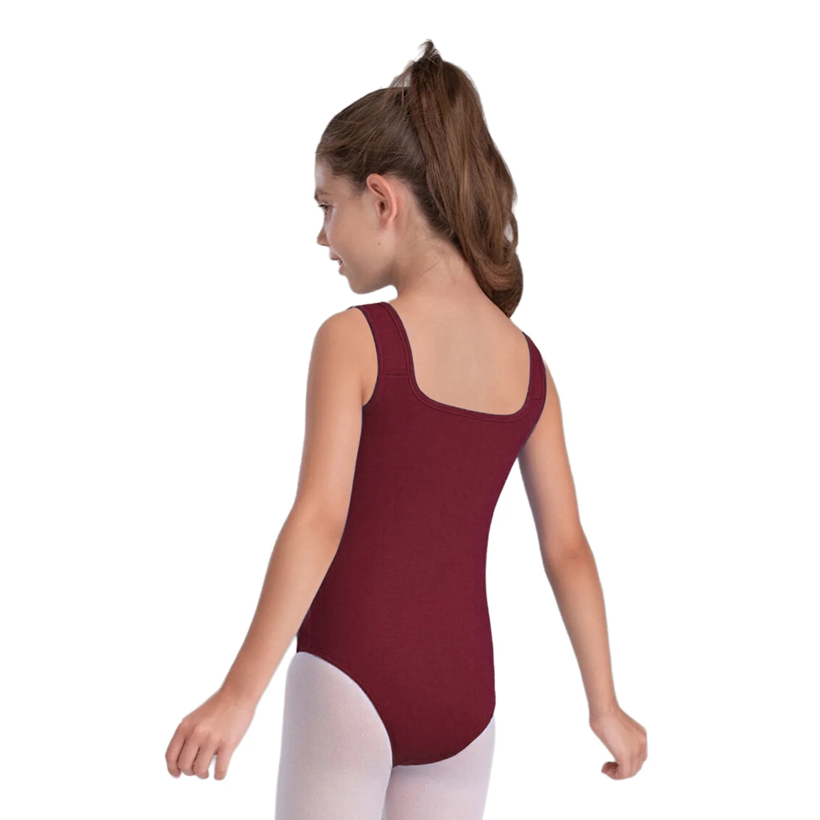 Girls Ballet Dance Leotard Square Neck Sleeveless Thin Fleece Lined Rhinestone Flower Bodysuit for Gymnastics Figure Skating