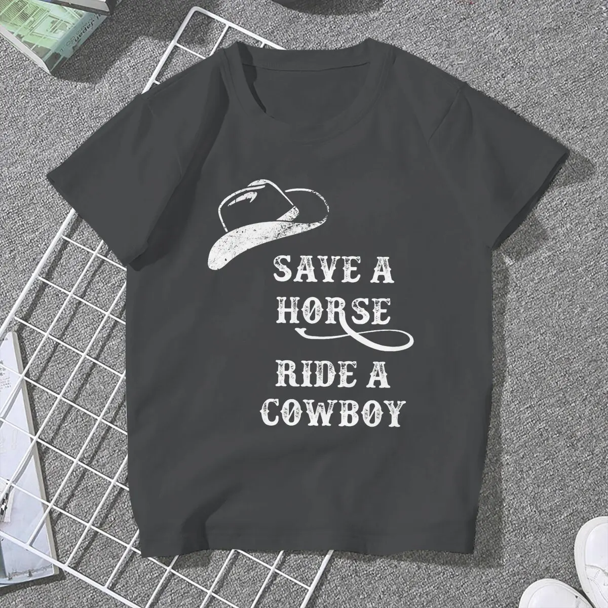 Save a horse, ride a cowboy! Women T Shirt Horse Riding Lover Sport Novelty Tees Short Sleeve Round Neck T-Shirt Cotton Summer