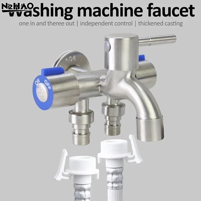 Stainless Steel Multi-function One Into Three Out Washing Machine Faucet Three Control Domestic Diverter Four-way Triangle Valve