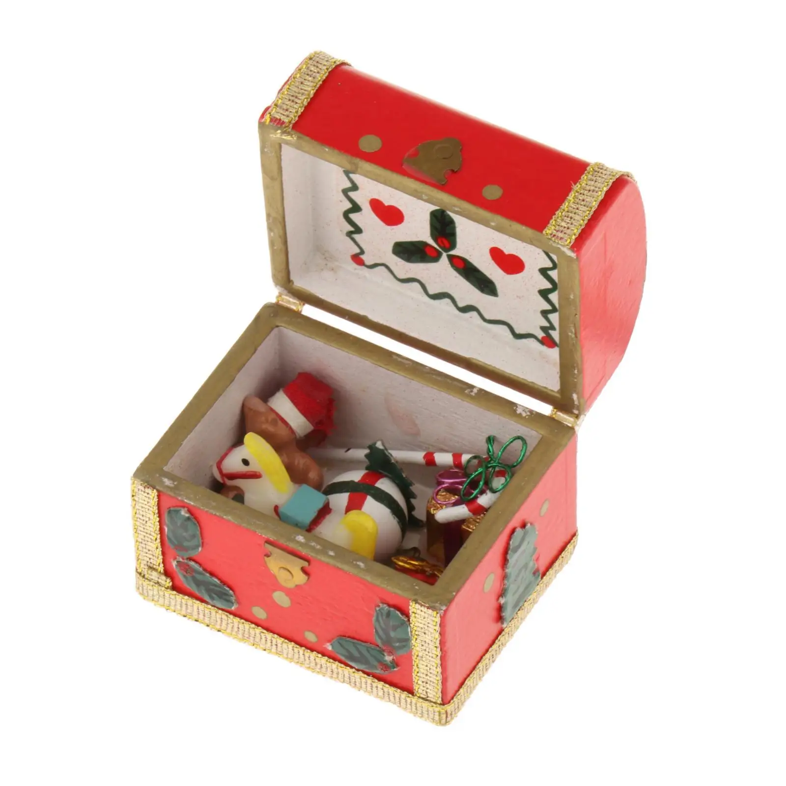 1/12 Scale Miniature Christmas Chest Handmade Mini Treasure Box for Dollhouse