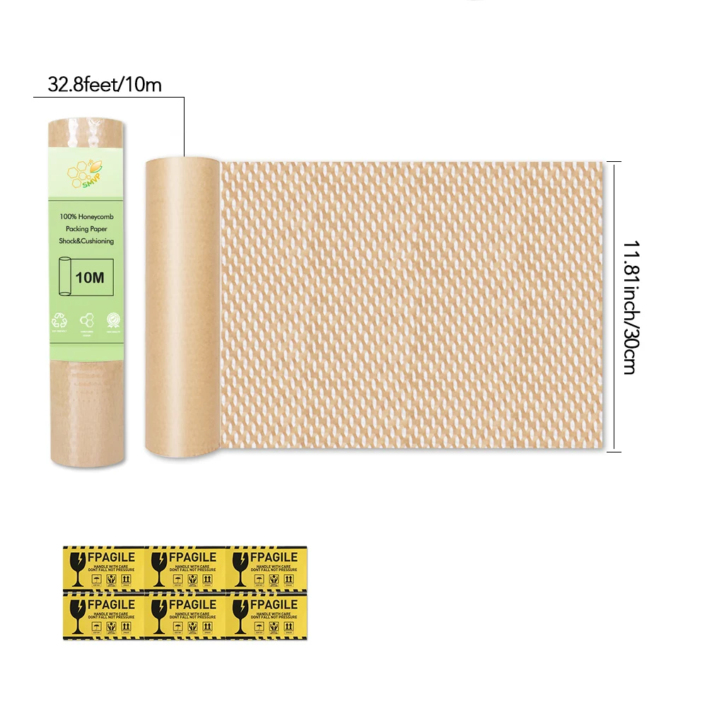 Honeycomb Packing Paper 10m Sustainable Alternative To Bubble Wrap With 6 Fragile Sticker Biodegradable Packing Material