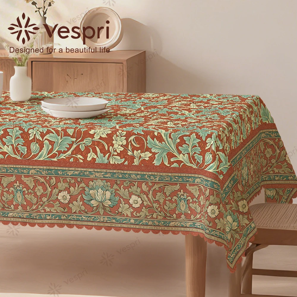 Vespri Florale Oster-Tischdecke Frühling Braun Grün Blumen Blätter Rund Rechteckig Oval Polyester Tischdecke