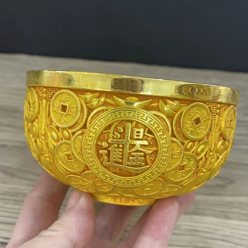 

Винтажная большая позолоченная чаша для сокровищ в стиле Qianlong, привлекательная чаша для сокровищ, повседневная прогрессивная позолоченная золотая чаша, домашний декор