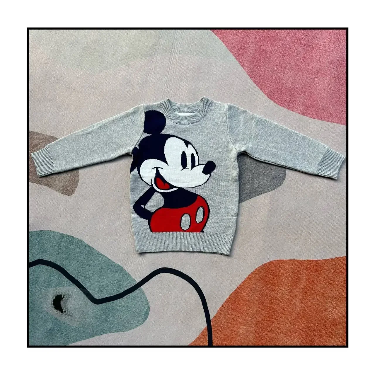New Cute Cartoon Mouse Print Kids Knit Sweater Crew Neck Long Sleeve Pullover Soft Warm Jumper Boys Girls Autumn Winter Tops