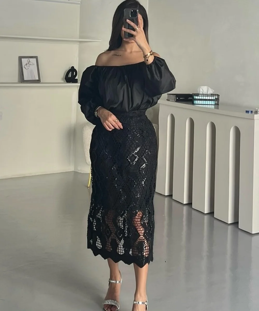 Customized Exquisite Lace Pleat Straight Off-the-shoulder Midi Dresses Celebrity Dresses Formal Chinese Style Modern Style Sizes