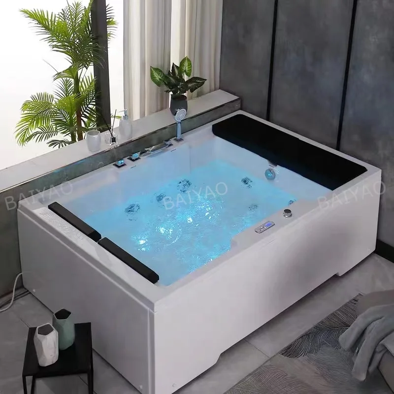 

Luxury Air Whirlpool Massage 2 Person Acrylic Bathtub Yacuzzi With LED Light Bubble Bath Jets Indoor Spa