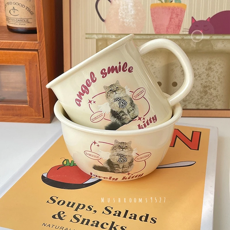 

Ceramic Cat Cup Bowl Cartoon Hand-painted Tableware Set Cute Home Rice Bowl High Value Girl Heart Breakfast Snacks Milk Cup