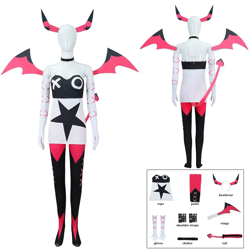 

Verosika Cosplay Hazbin Helluva Cosplay Costume Wings Tail Women Halloween Party Convention Role Playing Outfits