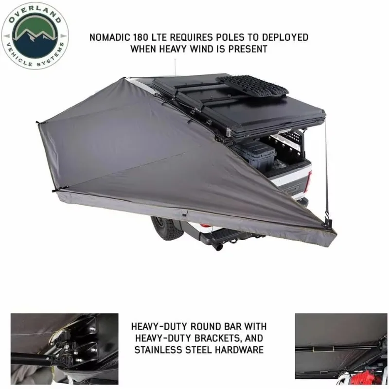 180 LTE Awning - Dark Grey Body with 1000G PVC Black Travel Cover - Universal Vehicle Fitment - Brackets and Hardware Included