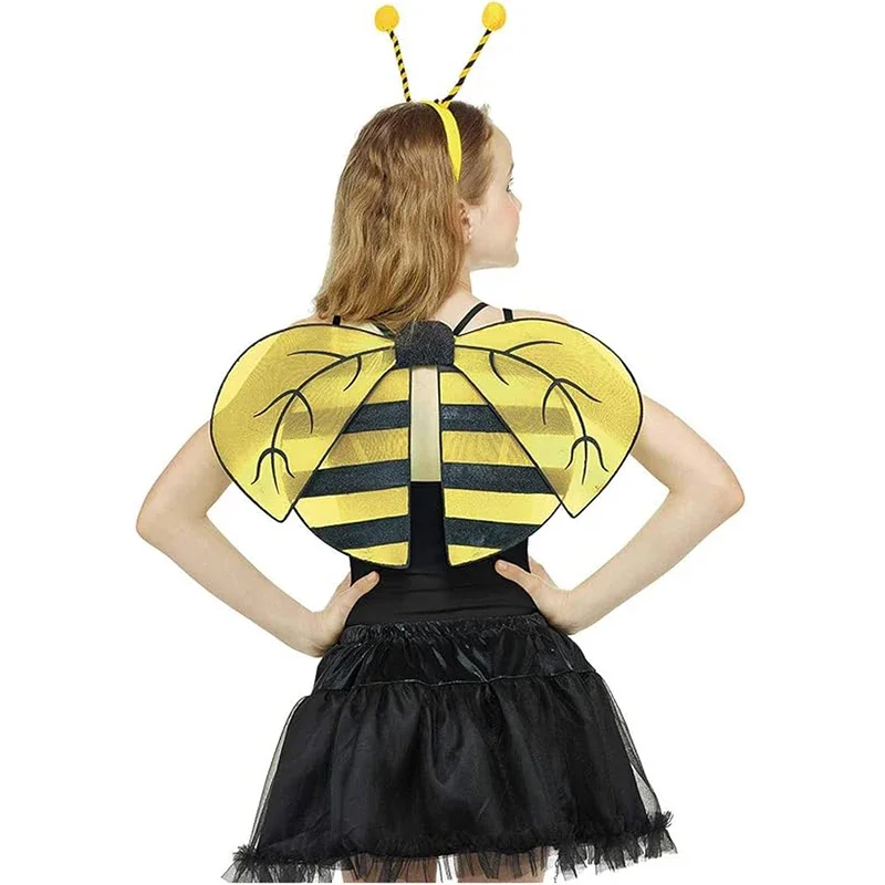 Girls Fairy Costume Bee Costume Kit Ladybug Kids Dress Up Tutu Skirt with Fairy Wings Headband for Birthday Party Set Costume