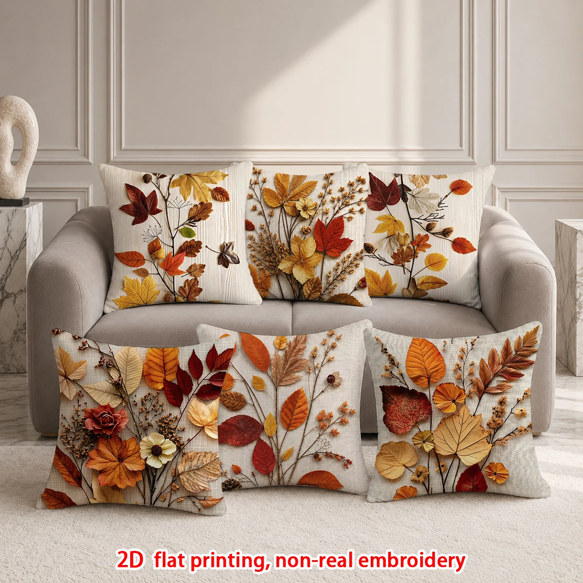 1pc  Autumn Fall Leaves Throw Pillow Covers, Farmhouse Botanical Floral Cushion Cases for Sofa Bedroom Living Room Decor