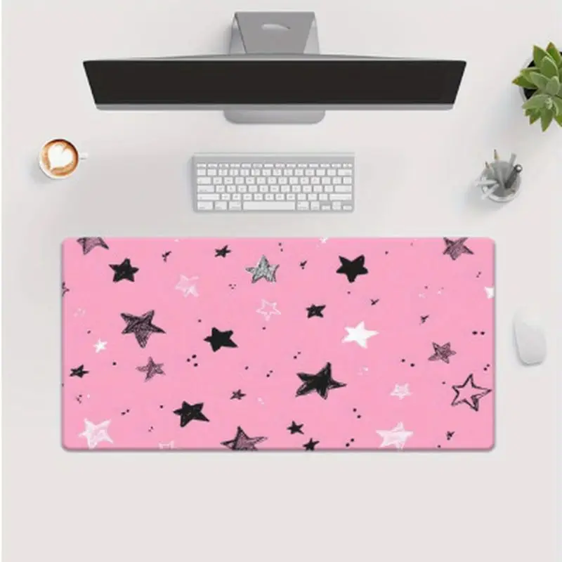 VIKAMA Pink Black White Star Doodle Desk Mat Mouse Pad Quick Dry Non Slip Office Large Size Nature Inspired Mat Home Decor