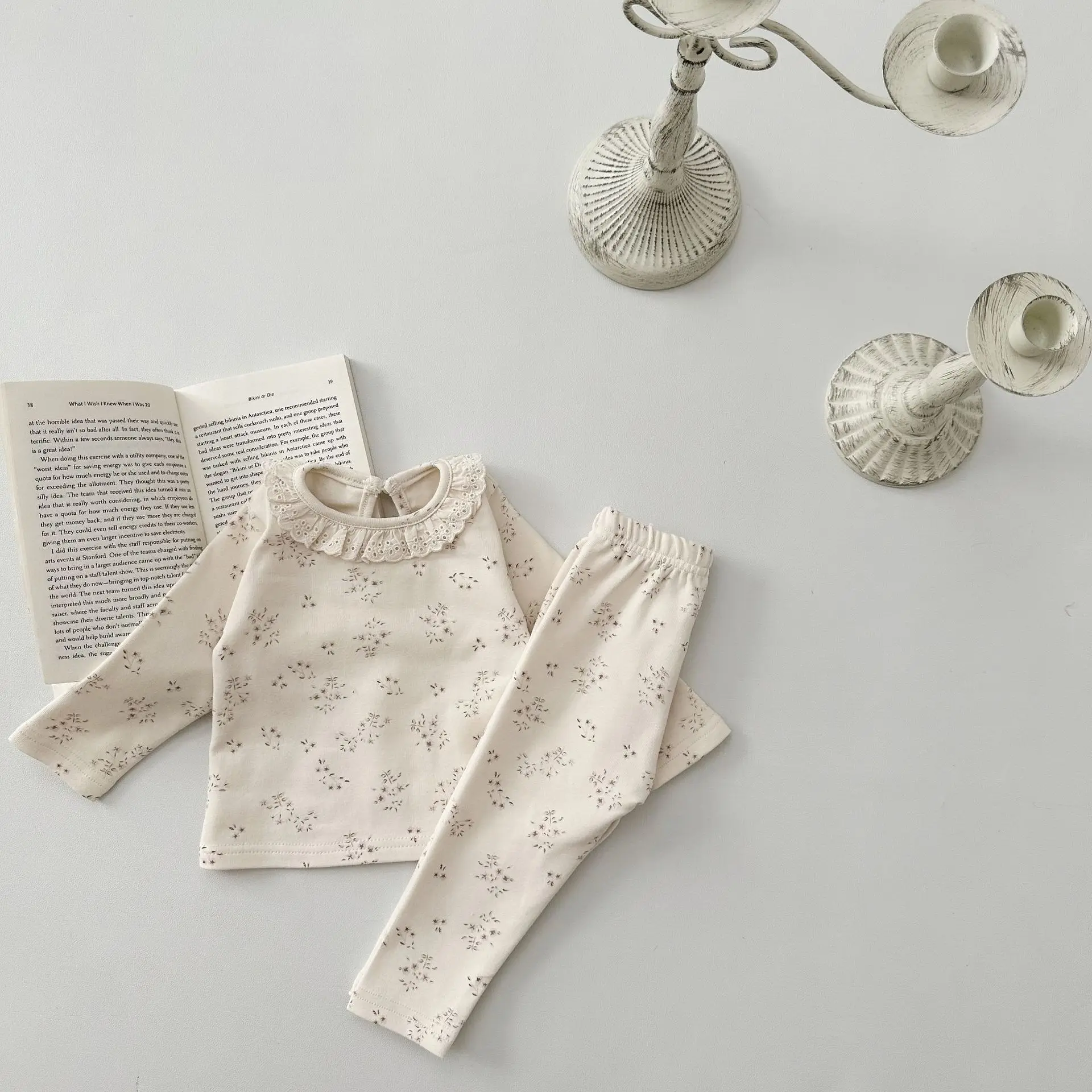 2024 Autumn New Baby Girl Homewear Vintage Floral Clothes Set Ruffled Collar Tops+Pants 2pcs Suit Infant Toddler Casual Outfits