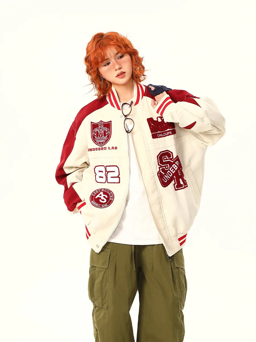 

Embroidery Letters Sporty Cotton Jackets OverCoats for Women Men Loose Academia y2k Streetwear Oversized Winter Fall Outerwear