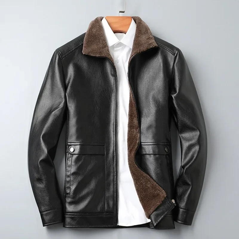 2024 New American Trendy Brand Retro Leather Jacket, Men's Autumn/Winter Design, Casual Collar  Bomber Jacket Men Men Clothing