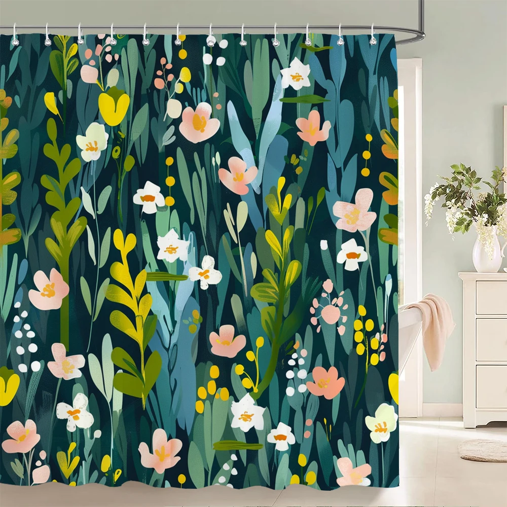 3D Printed Shower Curtains Tree Leaf Flower Plant Bathroom Curtain Waterproof Fabric Curtains  Polyester Bath Screen 180X180cm