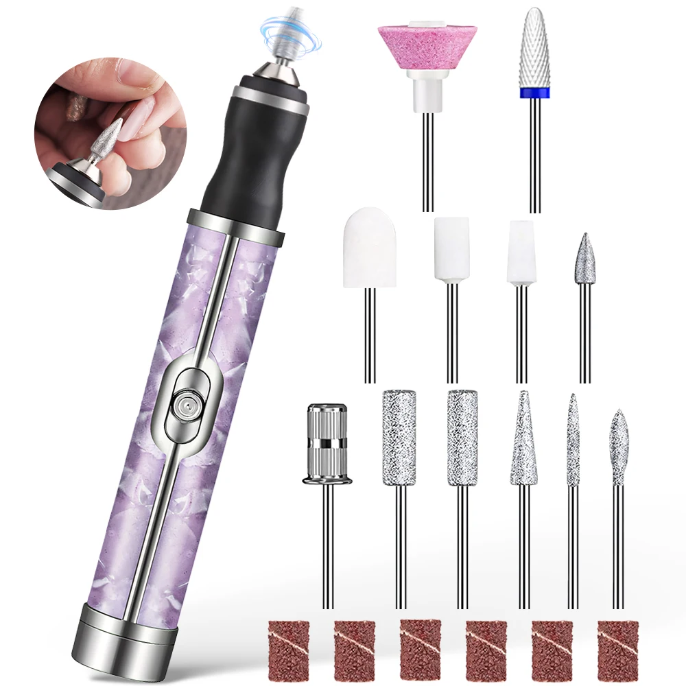 Rechargeable Electric Nail Drill File, Portable Nail Set with 12 Drill Bits and 6 Sanding Bands for Acrylic Gel Nails Polishing