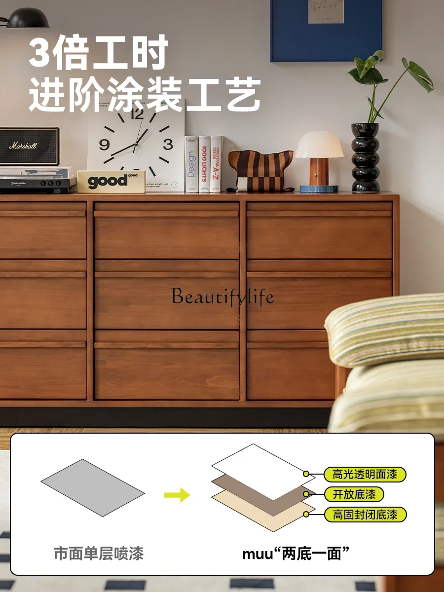 

yj19 Solid Wood Nine-Drawer Cabinet Retro Storage Nordic Style Drawer Cabinet for Small Apartments