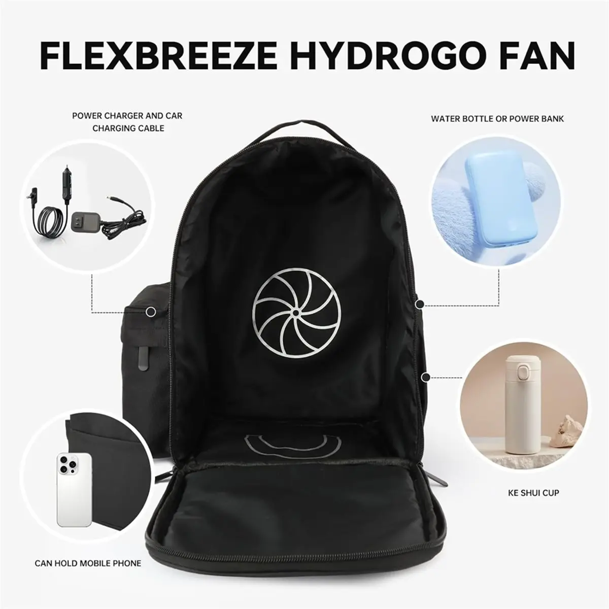 Folding Fan Storage Bag, Waterproof Camping Fan Tote for FlexBreeze HydroGo FA05X Shockproof Round Cosmetic Bag