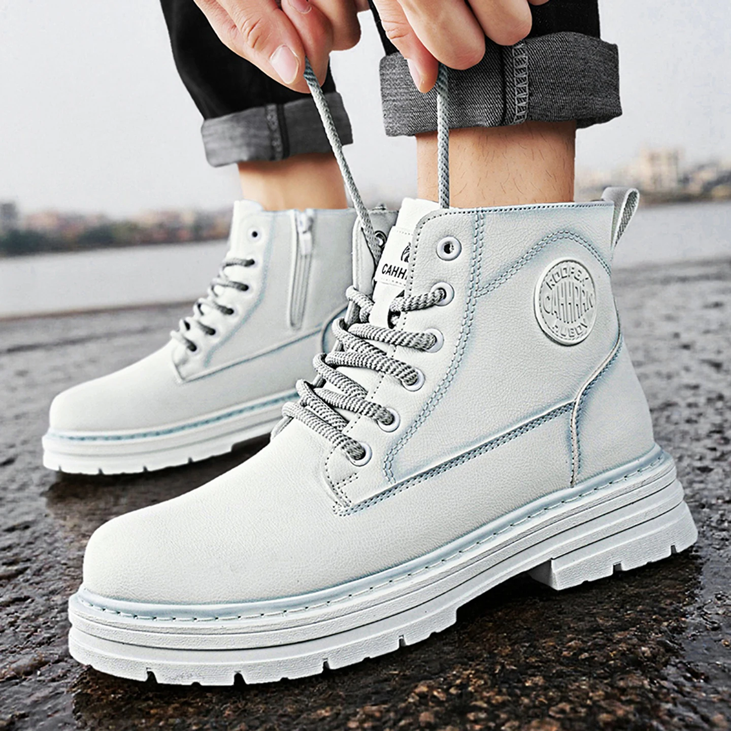 

Мужские ботинки, новые мужские ботинки до середины икры на толстой подошве, нескользящие и износостойкие уличные ботинки