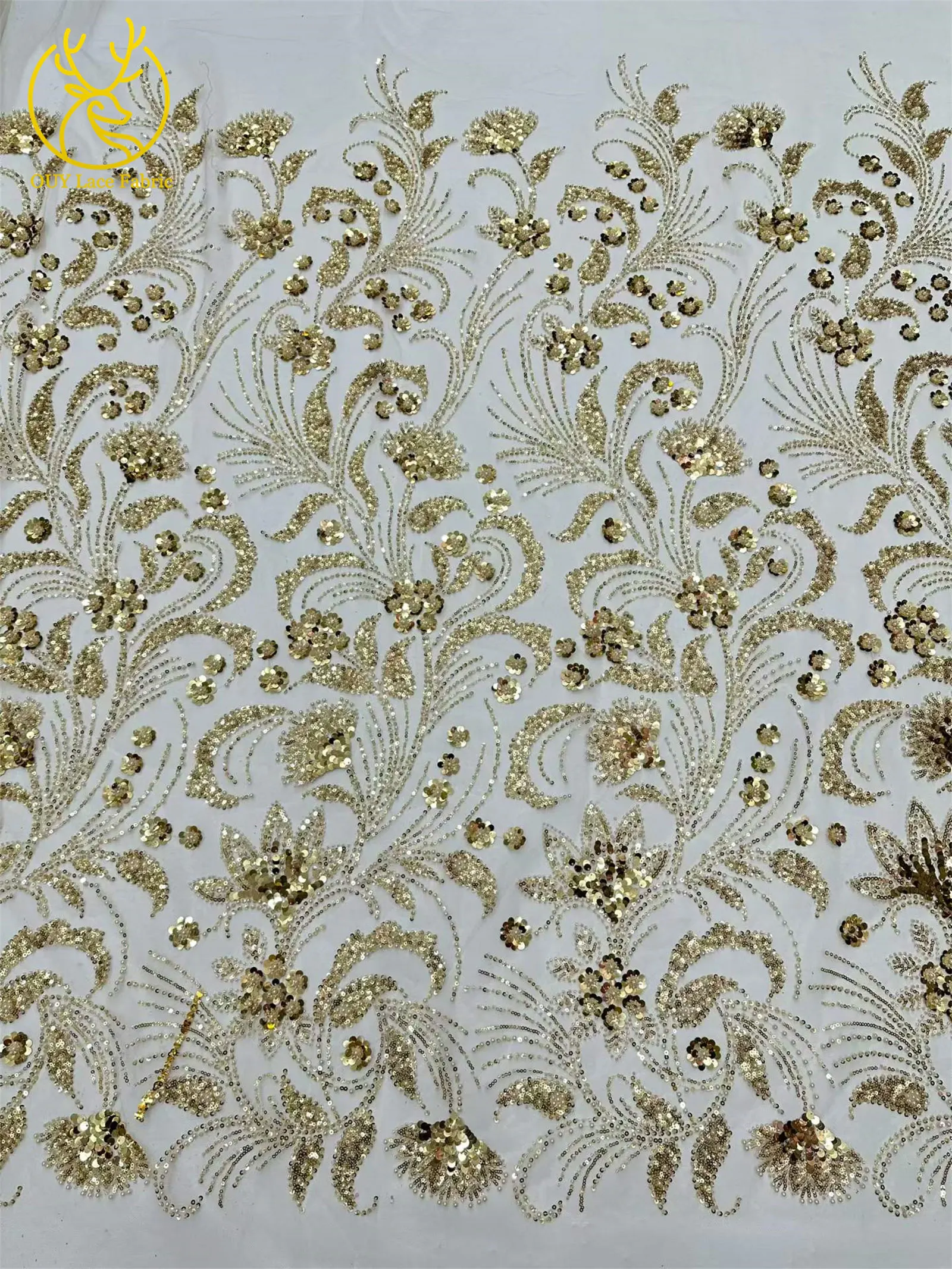 Eleganter 5-Yard-Paillettenstoff mit Kleinen Blumen, Afrikanischer Perlen-Pailletten-Spitzenstoff, Nigerianischer Luxuriöser Pailletten-Netzstoff für Kleider und Näharbeiten – Detail 29