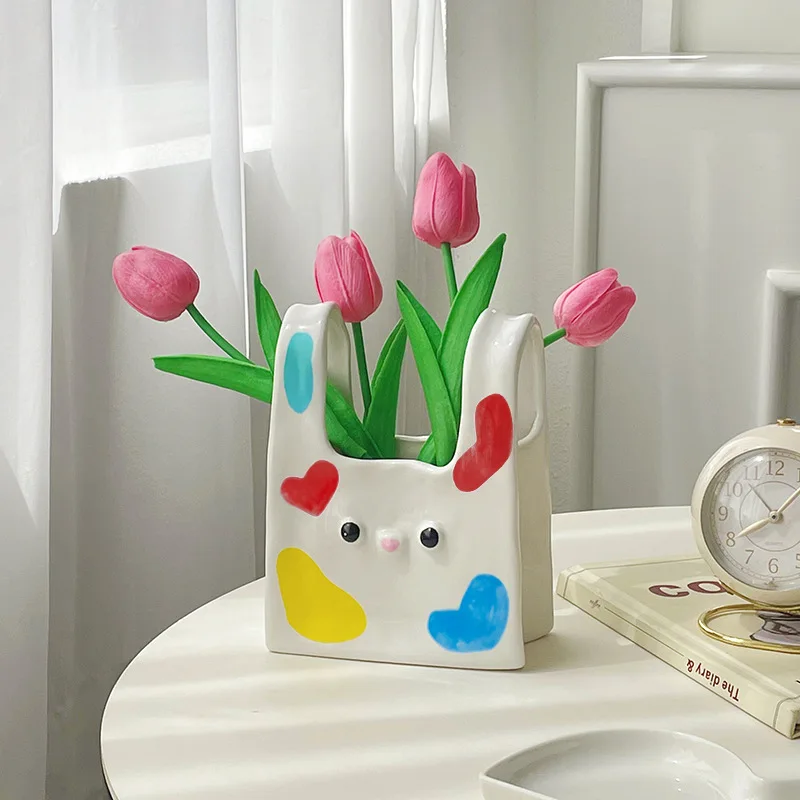 Creative Handbag Ceramic Vase Home Decor for Living Room Bedroom Entryway Handcrafted Artwork