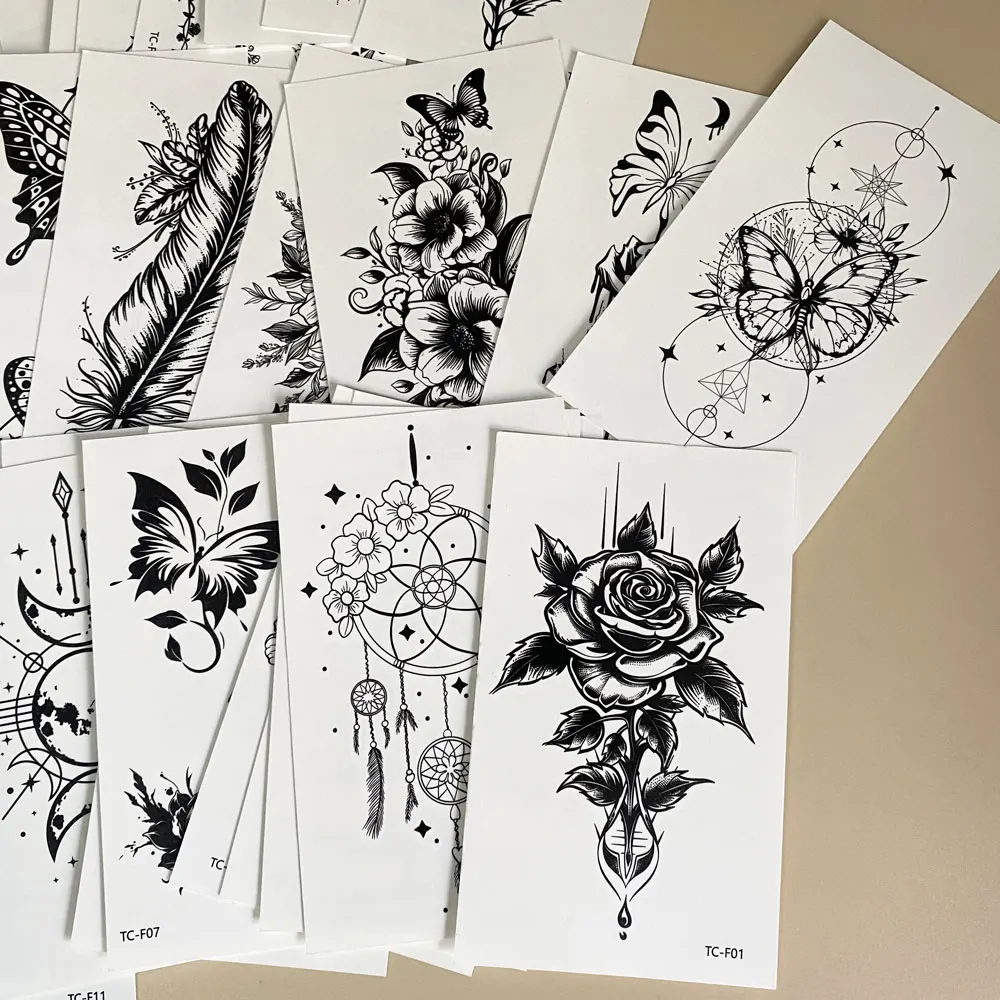 30pcs Black Small Temporary Tattoo Stickers for Men Women Waterproof Butterfly Flower Moon Fake Tattoo Stickers for Hand Body view 6