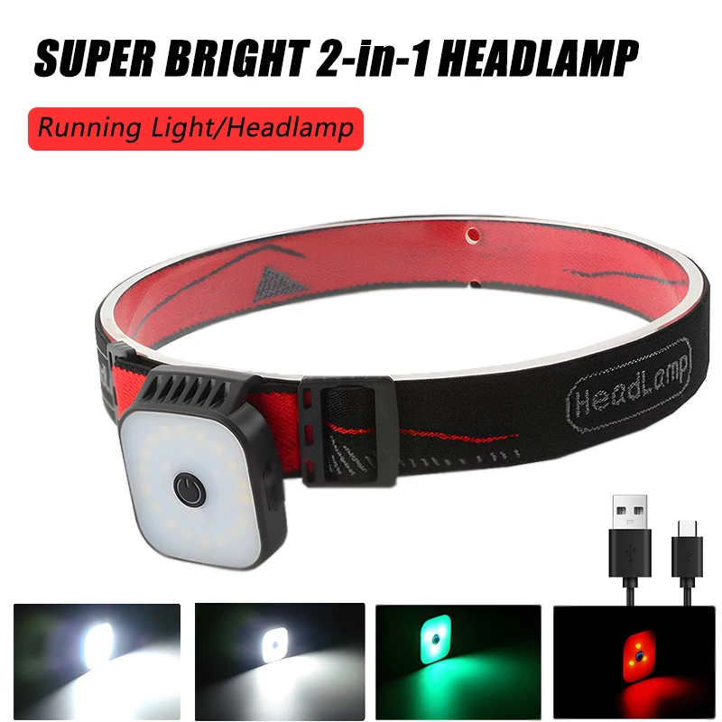 

Powerful 3 Light Sources Led Headlamp Built-in Battery USB Rechargezble Headlight with Clip for Camping Fishing Night Running