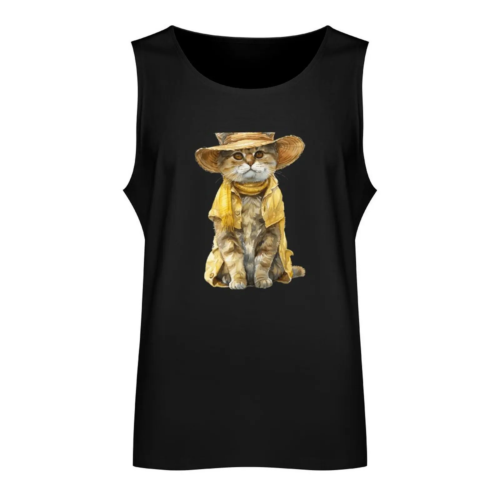 Charming Kitten in Floral Summer Attire Tank Top Top Man gym clothes