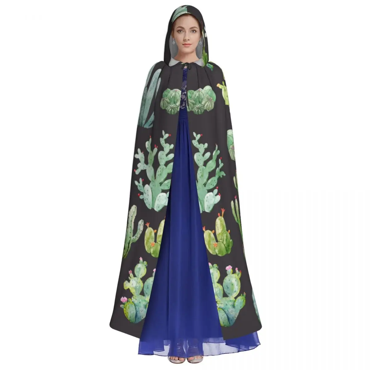 Hooded Cloak Unisex Cloak with Hood Watercolor Cactus Pattern Cloak Vampire Witch Cape Cosplay Costume