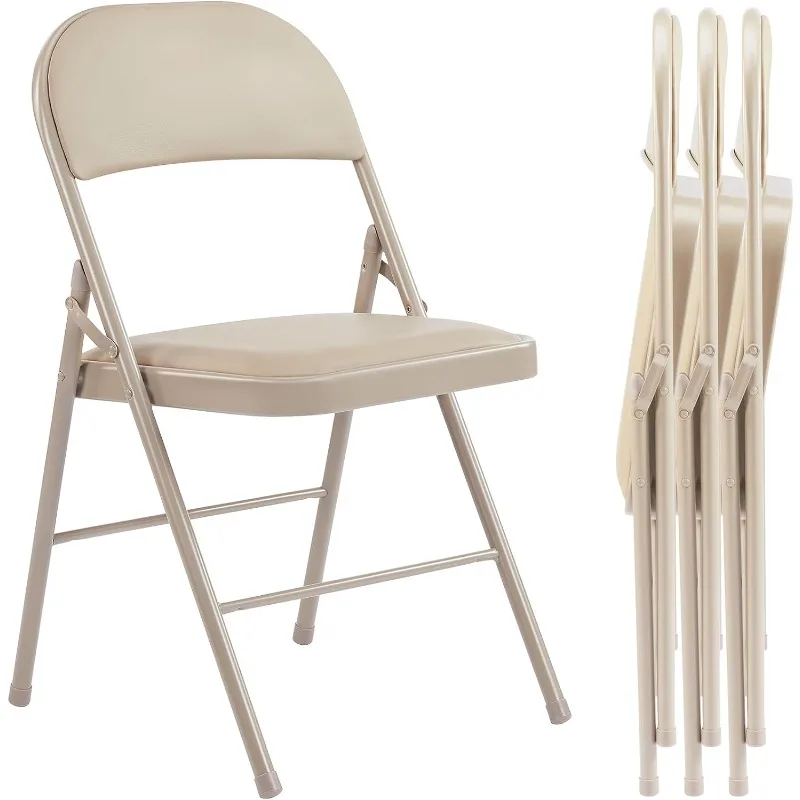 

Folding Chair 4 Pack, Leather Padded Folding Chairs, Sturdy Metal Foldable Chairs, Easy to Use and Store, Outdoor and Indoor